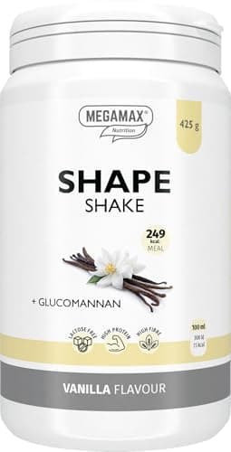 MEGAMAX Shape Shake Vanille - Abnehm Drink mit 27 g Highprotein - Mahlzeitersatz mit Glucomannan - Shake mit Vitaminen & Mineralstoffen - 425 g Pulver - geeignet bei Gewichtsmanagement