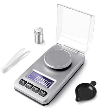 Muaket 0.001g/50G Feinwaage, Hochpräzise Milligramm Waage, Electronische Digitalwaage mit Kalibriergewichten, MG Waage zum Wiegen von Pulvern, Medizin, Taschenwaage mit Pinzette, Waagschale, Silber