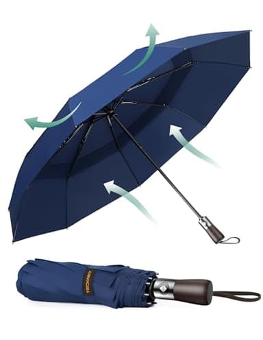TECKNET Regenschirm, Automatik-Faltschirm, leicht und robust Taschenschirm sturmfest, leicht zu öffnen und zu schließen, hervorragende Stabilität Geeignet für regnerische und verschneite Tage-Blau