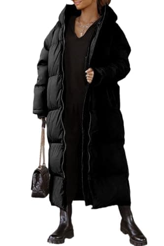 Tankaneo Damen Lange Wintermantel mit abzippbarer Kapuze Langarm Puffer Gesteppter Mantel Funktionsjacke in Daunenoptik Winter Oberbekleidung,Schwarz,M