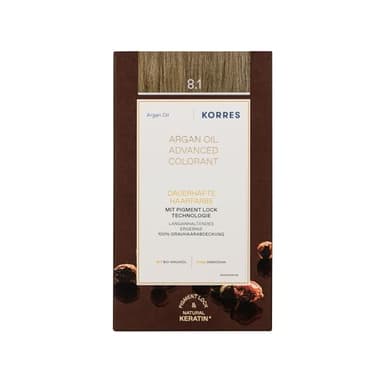 KORRES Argan Oil Colorant – ammoniakfreie Haarfarbe mit Bio-Arganöl Hellblond Asch 8.1 – 100% Grauhaarabdeckung & vegan für ein langanhaltendes Farbergebnis