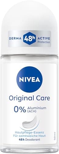 NIVEA Original Care Deo Roll-On, Deoroller ohne Aluminium (ACH) und Ethylalkohol, Deodorant mit Hautpflege-Essenz für 48h Schutz und Pflege (50 ml)