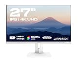 JAPANNEXT Monitor Weiß 27 Zoll IPS 4K UHD (3840x2160) HDR | USB-C-Laden (65W) Höhen- & Neigungsverstellbar (HSP) Integrierte Lautsprecher G-Sync/FreeSync | JN-IPS27UHDR-C65W-HSP-W