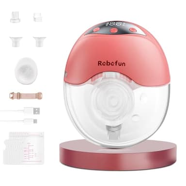 Robofun Milchpumpe Elektrisch Freihändig Leise, mit 4 Modi und 12 Saugstufen, Elektrische Milchpumpe Handsfree, Intelligente Anti-Überlauf-Funktion, 19mm/21mm/24mm Flansch-1 Pack-Rosa