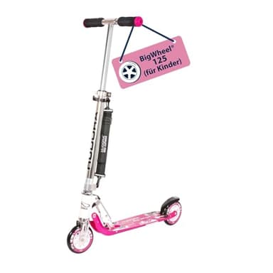 HUDORA BigWheel 125 Scooter I Sicherer & hochwertiger Aluminium-Roller für Kinder I Höhenverstellbarer & zusammenklappbarer Cityroller für bis zu 100kg I Stabiler Tretroller mit Tragegurt - pink