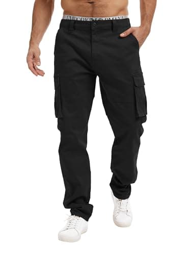 Breampot Herren Cargohose Baumwolle Chino Hosen Freizeit Outdoorhose Arbeitshose Stilvolle Pants(Schwarz, Medium)