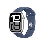 Apple Watch Series 10 (GPS + Cellular 46 mm) Smartwatch mit Aluminiumgehäuse in Silber und Sportarmband in Denim (M/L). Fitnesstracker, EKG App, Always-On Retina Display, Wasserschutz