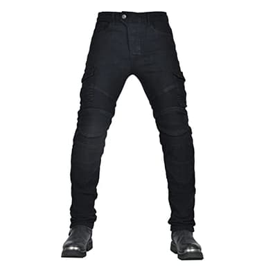 CFlong Motorrad-Jeanshose Für Herren/Damen, Sturzfeste Jeans Mit Geradem Bein Und 4 Arten Von Schutzausrüstung, Motorradhose Für Motorradrennfahrer (Schwarz,XL)
