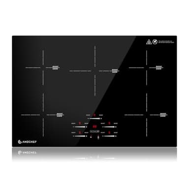 AMZCHEF Induktionskochfeld 80cm, Einbau Induktionskochplatte 5 Zonen mit Booster und 9 Stufen, Pausenfunktion, Warmhalten, Slider-Steuerung, Timer, Sicherheitsschloss, 9500W