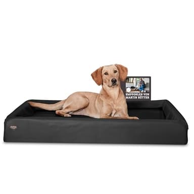 SABRO KUDDE Orthopädisches Hundebett – Martin Rütter – Hochwertiges Kunstleder – Waschbar & Wasserabweisend – Ergonomisch – Premium Haustierzubehör für Mittelgrosse, Grosse Hunde L in Schwarz