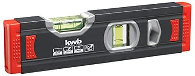 kwb 1 mm Mini Aluminium-Wasserwaage 20 cm - Präzise geschliffen, gesicherte Libelle - Stoßschutz aus Gummi - Schwarz/Rot