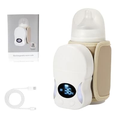 Flaschenwärmer Baby, Milchwärmer mit Beleuchtung 10000MAh, 6 Einstellbare Temperatur Tragbarer USB-Ladung Babyflaschenwärmer für Unterwegs und Zuhause Muttermilch