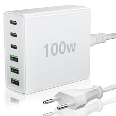 FINIBO USB C Ladegerät Mehrfach: 100W 6-Port Schnellladegerät mit USB-C und USB-A, Tragbarer Netzteil für ipad and Smartphones