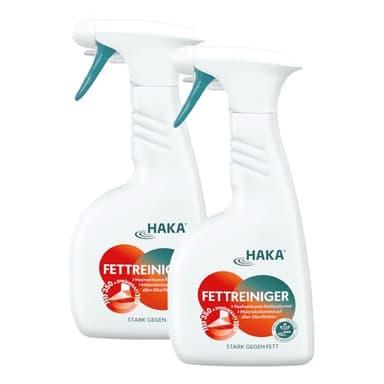 HAKA Fettreiniger Spray, 2x 500 ml, Fettlöser für Küche, gegen Eingebranntes & Fett, ideal für Grill, Backofen & Dunstabzugshaube, vegan, materialschonend, ohne aggressive Chemie