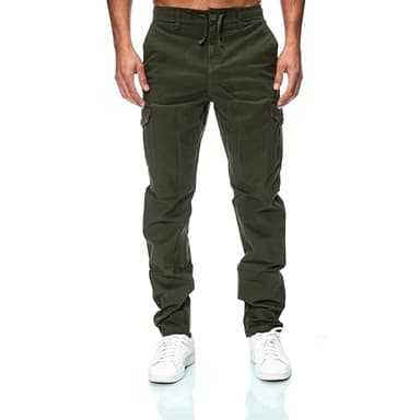 Smith & Solo Cargohose Herren – Chino Hose Cargo Hosen Stretch, Arbeitshosen Baggy Baumwolle, Activewear für Herren mit Taschen Kordelzug (Khaki, M)