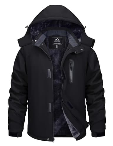 TACVASEN Herren Winterjacke Wasserdicht Outdoorjacke Atmungsaktiv Warme Gefütterte Snowboardjacke Winddicht Schwarz, L