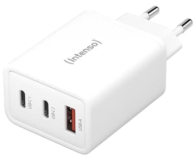 Intenso Power Adapter W65ACC, USB Netzteil mit 1 USB-A und 2 USB-C Anschlüssen, energie sparender GaN-Technologie und 65 Watt, weiß