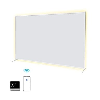 SHX Premium Infrarot Heizung mit WIFI 1200W, 15-22 qm, Decken- oder Wandmontage, Standgerät, dimmbare Ambiente Beleuchtung, Fernbedienung, Fenstererkennung, LED Display, Carbon Crystal PET Oberfläche