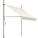 tectake® Klemmmarkise mit Handkurbel, Balkon Markise ohne Bohren, Markise höhenverstellbar, UV-beständig, wasserabweisend, Terrassenüberdachung, Sonnenschutz Terrasse & Balkon, Breite 150 cm - beige