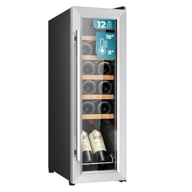 Cecotec Bolero GrandSommelier 1250 CoolWood Weinkühlschrank für 12 Flaschen, einstellbare Temperatur von 8-18 °C, LED und Holzregale