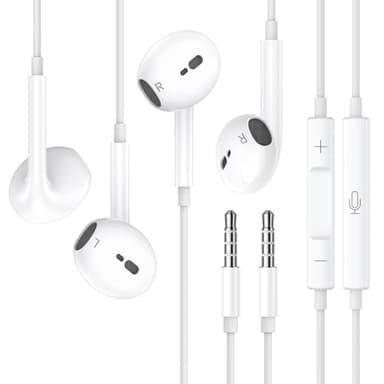 Kopfhörer mit Kabel, 2 Pack 3,5 mm Klinke in Ear Kopfhörer Kabel Ohrhörer mit Mikrofon und Lautstärkeregler Headset Kompatibel mit iPad, MP3/4 Players, Huawei, iPhone 6/5/SE, usw 3.5mm Audiogeräte