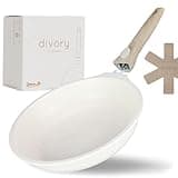 DIVORY Pfanne 24cm I Abnehmbarer Griff, Induktion, beschichtet, Aluminium – Bratpfanne mittel + Pfannenschoner - Induktionspfanne