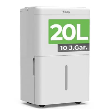 Woleix Luftentfeuchter elektrisch 20L, Entfeuchter elektrisch für Keller, Raumentfeuchter elektrisch 39dB für Räume bis zu 150m³/50m², mit Timer, Filter und 1M Ablaufschlauch, 10 J. Gar.