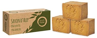 Pure Now Aleppo Seife 3 x ca 200g, 85% Olivenöl 15% Lorbeeröl, PH Neutral, Detox Handmade nach Rezeptur wie vor 1000 Jahren