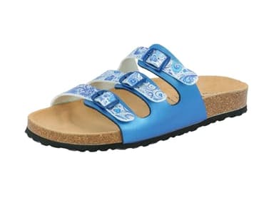 Lico Damen Bioline Flower Pantoletten, Blau Weiß, 40 EU