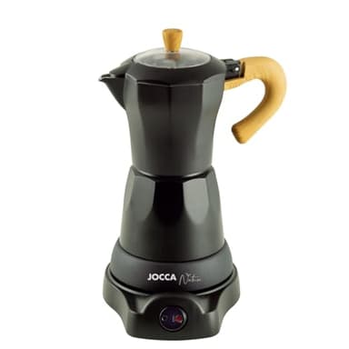 Jocca Elektrische Italienische Kaffeemaschine Mokka mit 6 Tassen Kapazität, 300ml, Drehbar 360 Grad, Nature-Design in Schwarz