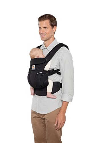 Ergobaby Omni Breeze Babytrage für Neugeborene ab Geburt bis 20kg, 4 Positionen SoftFlex Mesh Ergonomische Babybauchtrage Rückentrage Baby-Tragetasche, Onyx Black