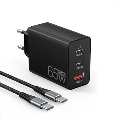65W USB C Ladegerät, 3Port USB Schnellladegerät mit Ladekabel 2M,USB C Netzteil für MacBook Air Pro M1/M2,iPhone 17 Pro Max/16/15/14/13,Switch,Galaxy S24 Ultra/S23/S22,Tablet,Laptop,Handys usw