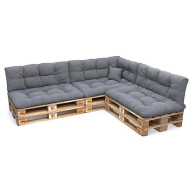 POKAR Palettenkissen Palletenauflagen Palettenpolster Palettensofa Palettenmöbel 8er Set: Sitzkissen 120x80 + Rückenlehne 120x40, Grau