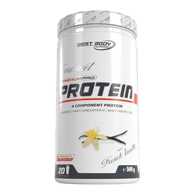 Best Body Nutrition Gourmet Premium Pro Protein French Vanilla 500g Dose, 4 Komponenten Eiweißpulver mit Caseinat, Whey, Isolat, Eiprotein – Mehrkomponenten Protein, cremiger Shake