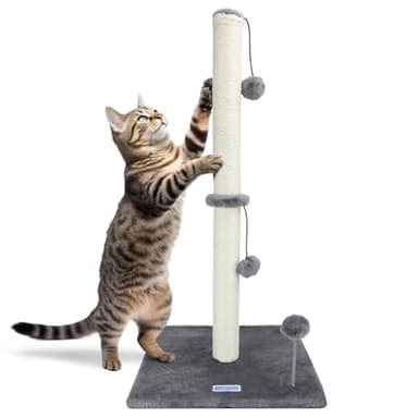 Nobleza Katzen-Kratzbaum, 80 cm Hoch Kratzsäule, Kratzstamm für mittelgroße und große Katzen mit Sisalseil und Plüschball, Grau