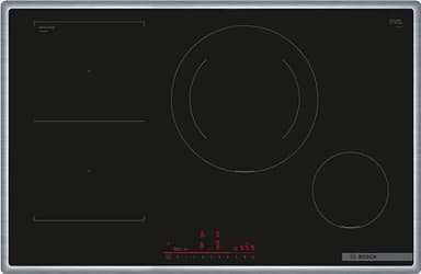 Bosch PVS845HB1E Serie 6 Smartes Induktionskochfeld (autark), 80 cm breit, Kombination zweier Kochzonen, 28 cm große Induktions-Kochzone, Umlaufender Rahmen, Kochfeldbasierte Haubensteuerung