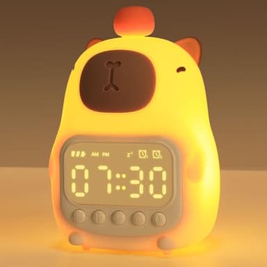 Yissvic Kinderwecke Schlaftrainer Jungen Mädchen Lernwecker mit Nachtlicht LCD-Anzeige Snooze und Akku Wecker Kinder Ohne Ticken Capybara