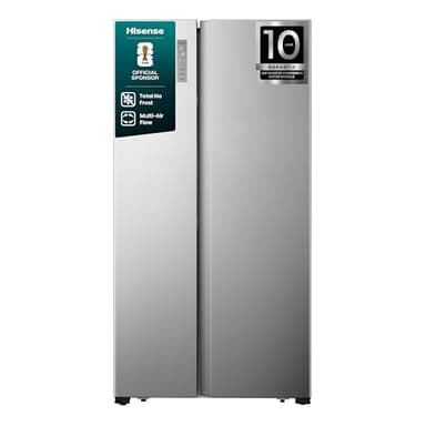 Hisense RS677N4BIE Side-by-Side Kühl-Gefrierkombination/ NoFrostPlus/ Multiflow 360°/ SuperCool/ BigBox/ 179,3 cm/ Kühlteil 334 l/ Gefrierteil 185 l/ 42 dB/ 309 kWh/ Jahr/ Inox-Look