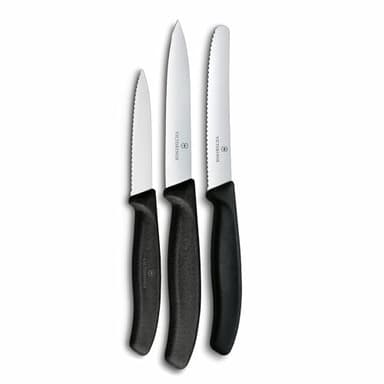 Victorinox Swiss Classic Küchenmesser Set, 3teilig, Gemüse-, Tomaten- und Frühstücksmesser, Rostfreier Stahl, Schwarz