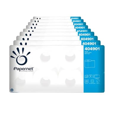 Papernet Toilettenpapier 404901, Recycelt, 3-lagiges Klopapier, 72 Rollen, 250 Blatt pro Rolle, weißes deinktes WC Papier, mit Kreis- und Blumenprägung