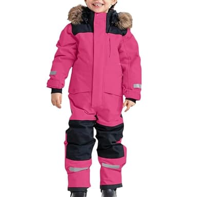 Schneeanzug Kinder Winter Warm Skianzug Wasserdicht Winddicht Winteranzug Einteilige Softshellanzug Schneeoverall mit Abnehmbarer Kapuze Reflektierenden Matschanzug Skioverall für Jungen Mädchen