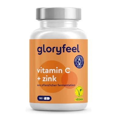 Vitamin C Hochdosiert 1000mg + Zink 20mg - 180 Kapseln - Pflanzlich fermentiert & gepuffert (pH-neutral, säurefrei, magenschonend) - Laborgeprüft, vegan ohne Zusätze hergestellt