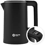 Balter Edelstahl Wasserkocher mit Temperatureinstellung, 40°C-100°C, Doppelwand, BPA frei, elektrischer Wasserkocher, Teekocher Kompakt, 1,7L, 2200W, leise, Schwarz