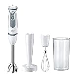 Braun Stabmixer MQ 5207WH Stabmixer – MultiQuick 5 Vario Pürierstab mit Edelstahl Mixfuß, 1000 Watt, inkl. 3-teiligem Zubehör-Set, weiß/grau