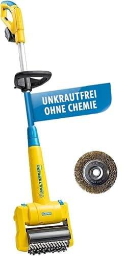 Gloria MultiBrush li-on - Multifunktionale Akku-Bürste/Unkrautentferner, Nutzbar als Stein-, Holz-, Fugenreiniger, Rasenkantenschneider, Vertikutierer, Rasenlüfter, Set mit 2 Aufsätzen, ohne Akku