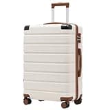 COOLIFE Koffer Trolley-Koffer Hartschalen-Koffer Rollkoffer Reisekoffer von ABS-Material mit TSA-Schloss Teleskopgriff und 4 Zwillingsrollen (Weiß/Braun, Mittelgroßer Koffer)