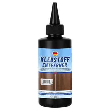 Klebstoffentferner Etikettenlöser Extra Stark, Entfernt schnell Klebereste auf Edelstahl, Glas, Fliesen & weiteren Oberflächen, mit Bürstenkappe & Schaber, Aufkleber & Etiketten Rückstandsfrei (250ml)