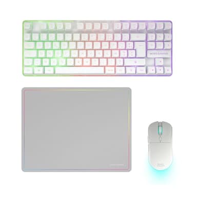 Mars Gaming MCPWTKL, Kabelloses Gaming-Combo, DualPro Link 2.4GPRO-Technologie, TKL FRGB Rainbow Tastatur + RGB 3200DPI Maus mit HUANO-Switches + rutschfeste 360x260mm-Mausmatte, Weiß, Französisch