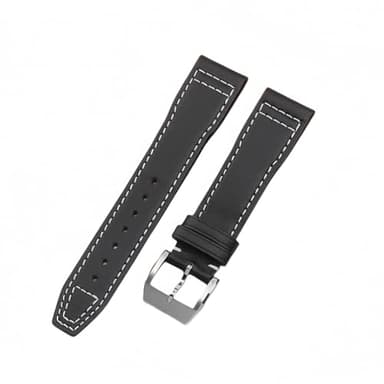 ROUREOX Echte Leder Uhrarmbänder Rostfreier Metallverschluss Schnellwechsel Ersatzarmbänder für IWC Mark XVII XVIII Big Pilot's Portugieser Chronograph-Schwarz + Weiß 22mm