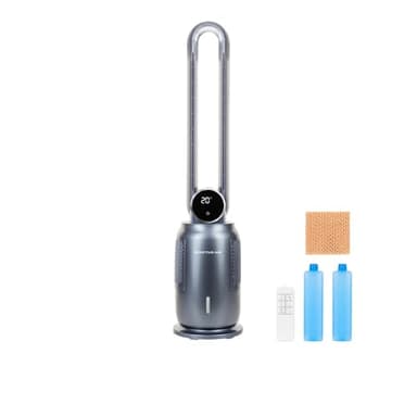 Genius Invictus AIR AC7 Turmventilator Mobile Klimaanlage 6 tlg, Luftkühler, 12h Timer, 12 Geschwindigkeiten, Ventilator, Wasserkühlung, 2 Kühlakkus, energiesparend, LED Display mit Fernbedienung